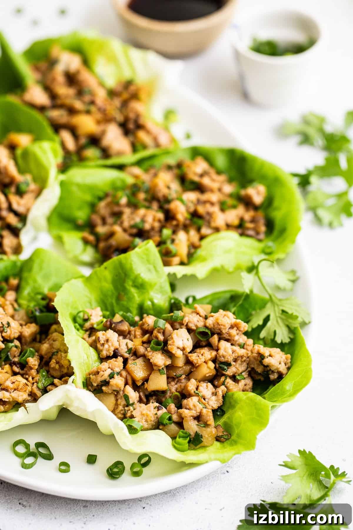 This copycat PF Changs Lettuce Wraps recipe comes together in less than 30 minutes! lettuce wraps on platter.