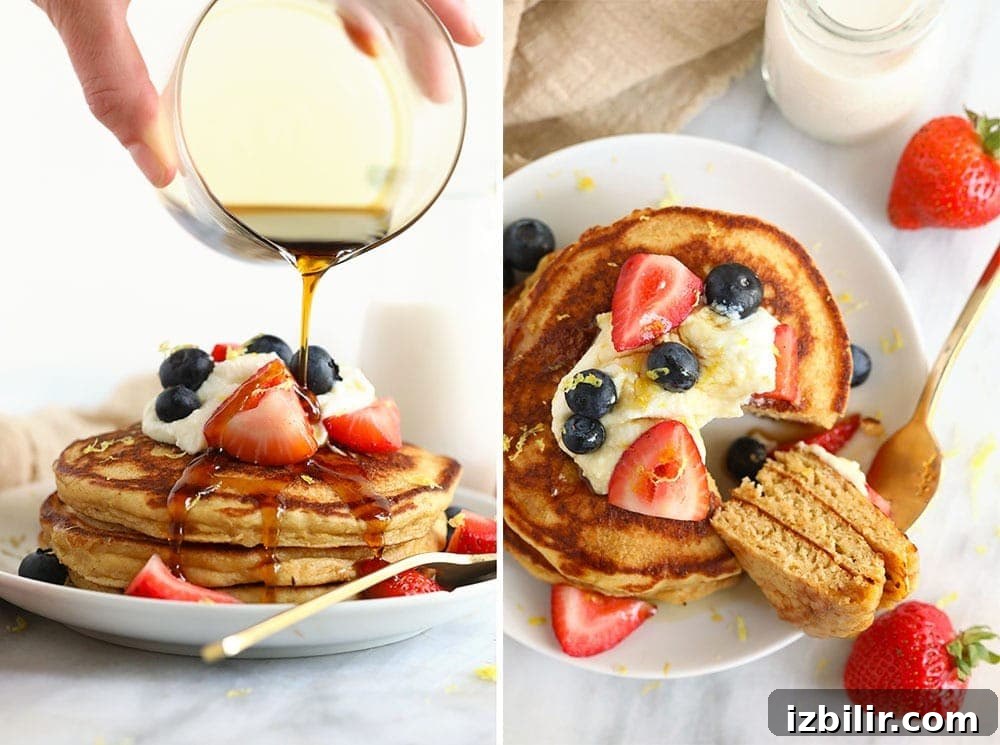Fancy up your pancakes and make these lemon ricotta pancakes. They are the perfect mixture of sweet and savory! Lemon ricotta pancakes.