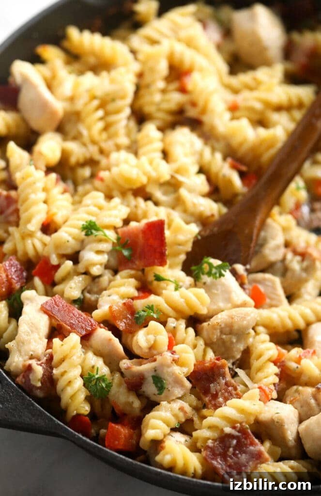 Chicken bacon ranch casserole in skillet
