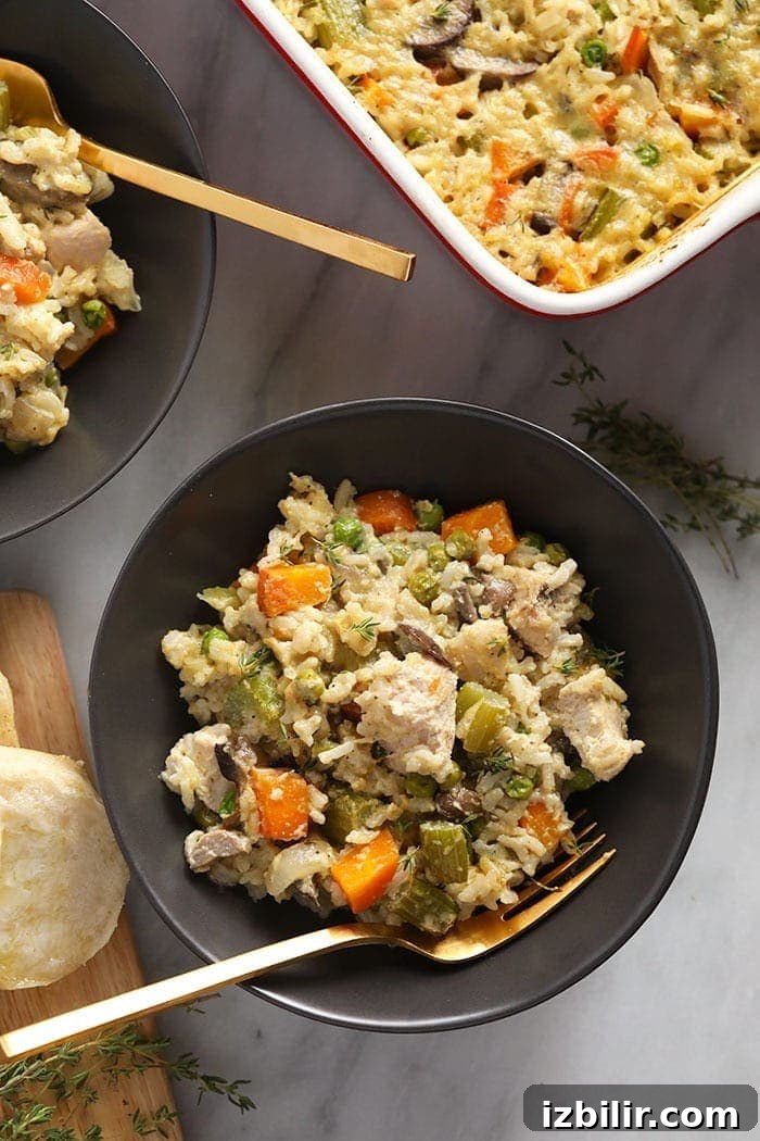 Chicken pot pie casserole in a bowl