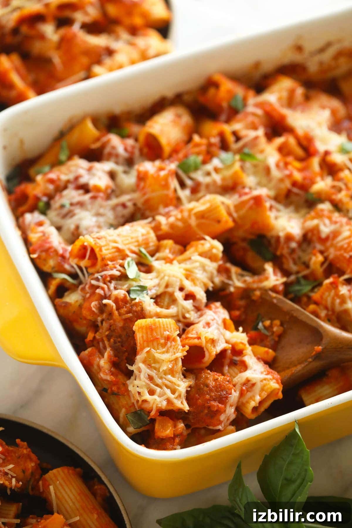Chicken parmesan casserole in dish