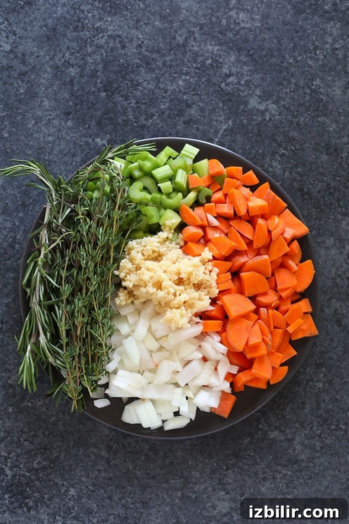 Ingredients for homemade chicken noodle soup ingredients on plate