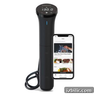 A smartphone with a food thermometer next to it used for sous vide pork tenderloin.