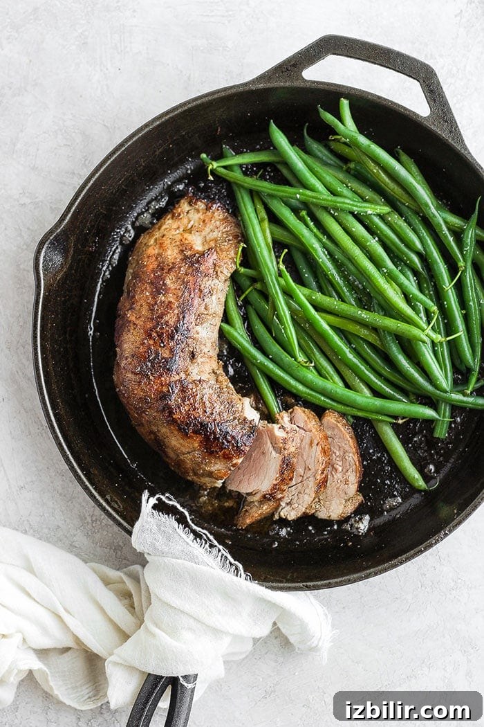 Pork tenderloin and green beans.