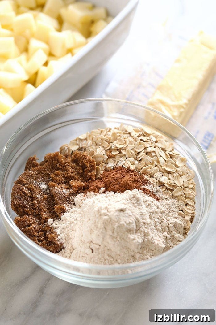 Crisp topping ingredients mixed in a bowl crisp topping in bowl