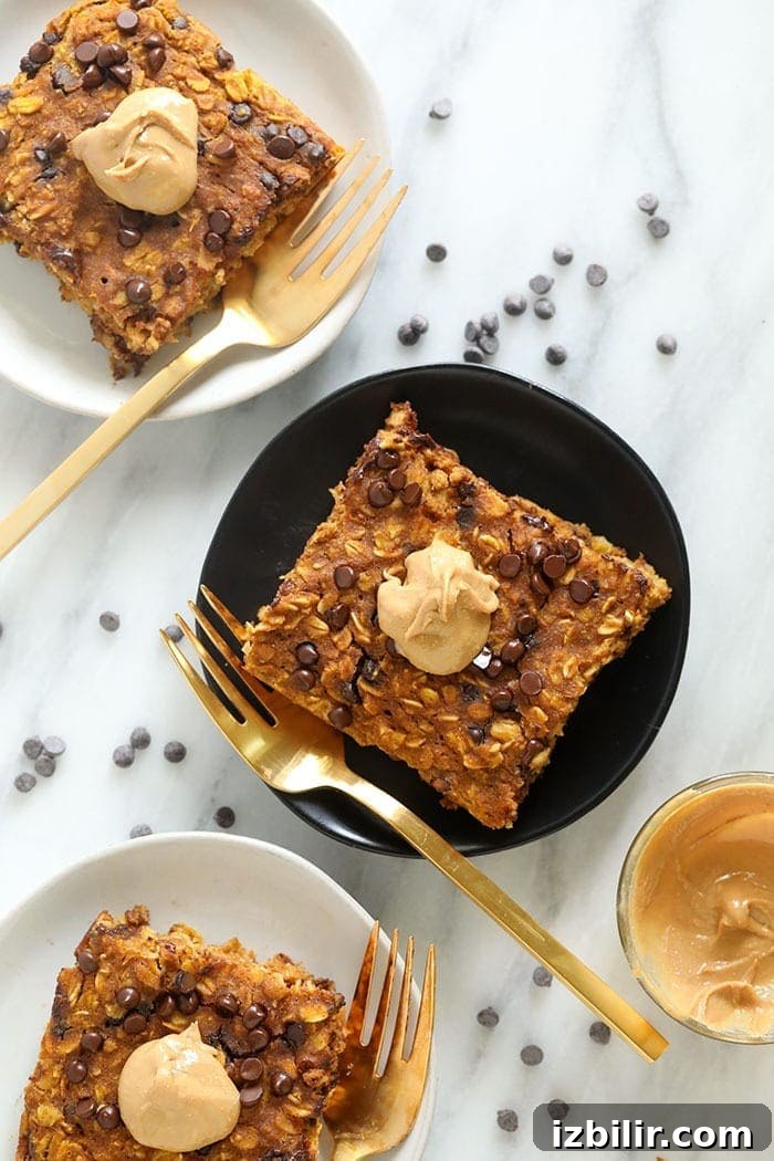 Baked pumpkin oatmeal served on plates