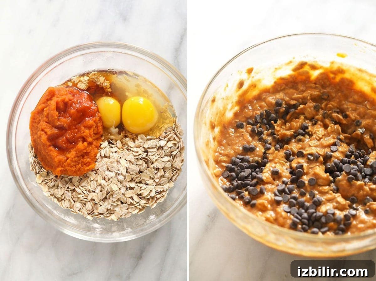 Pumpkin oatmeal batter in a bowl