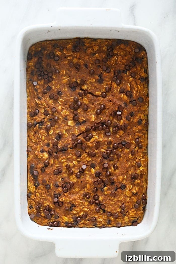 Baked pumpkin oatmeal in a casserole dish