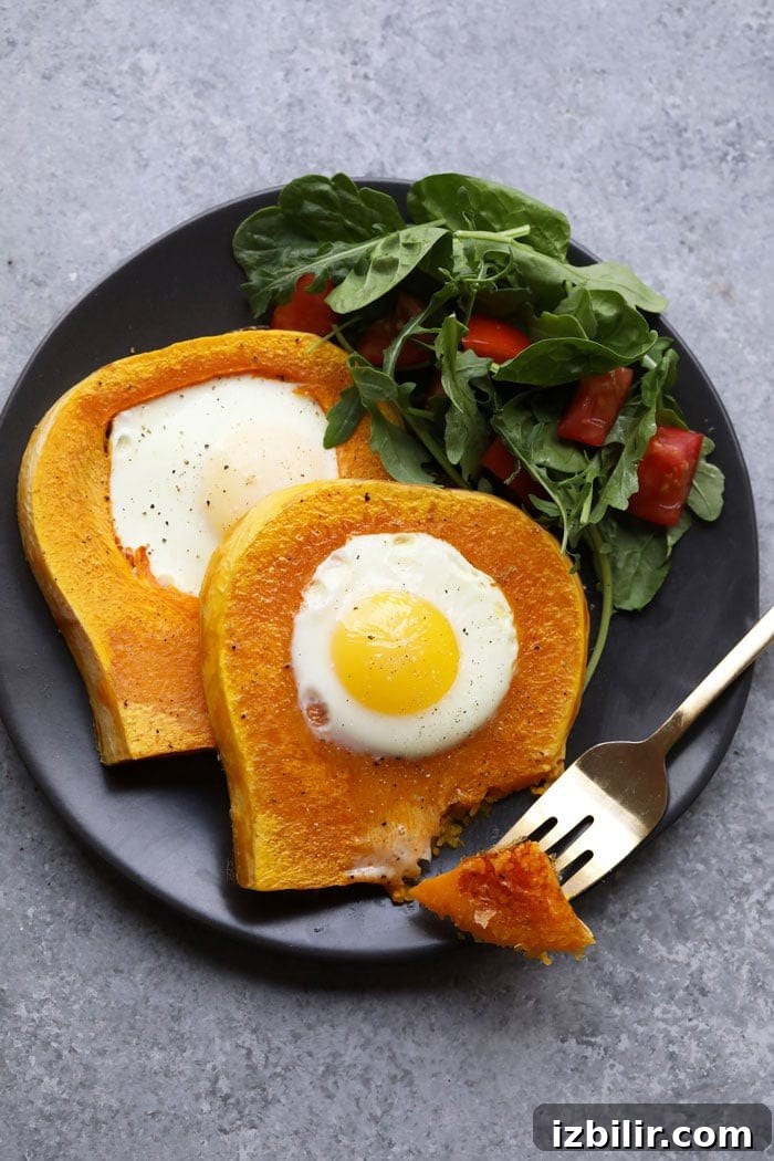 Butternut Squash Egg-in-a-Hole Recipe 2 butternut squash on a plate
