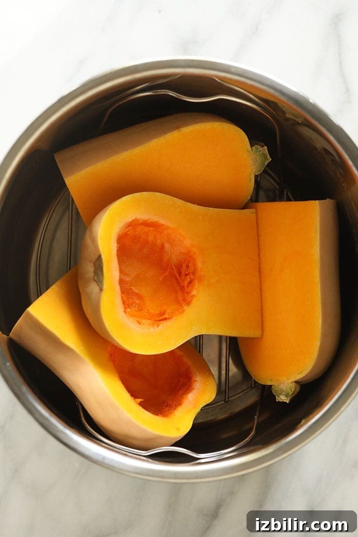 butternut squash halves in an Instant Pot