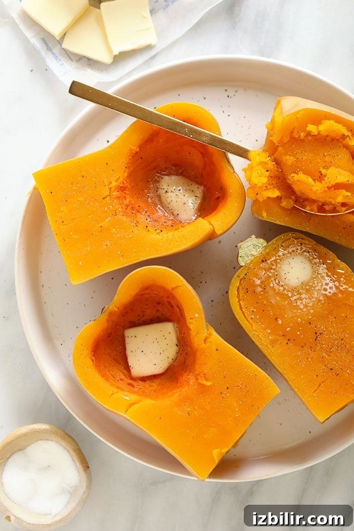 Cooked butternut squash with butter