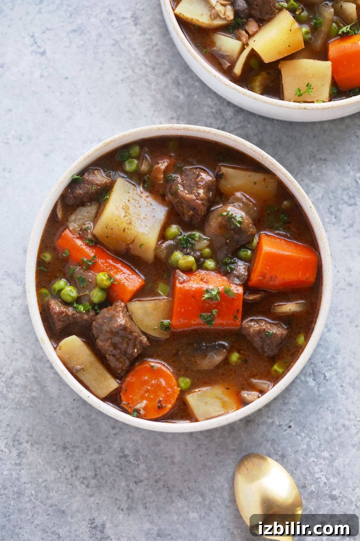 slow cooker beef stew in a bowl ready to be served