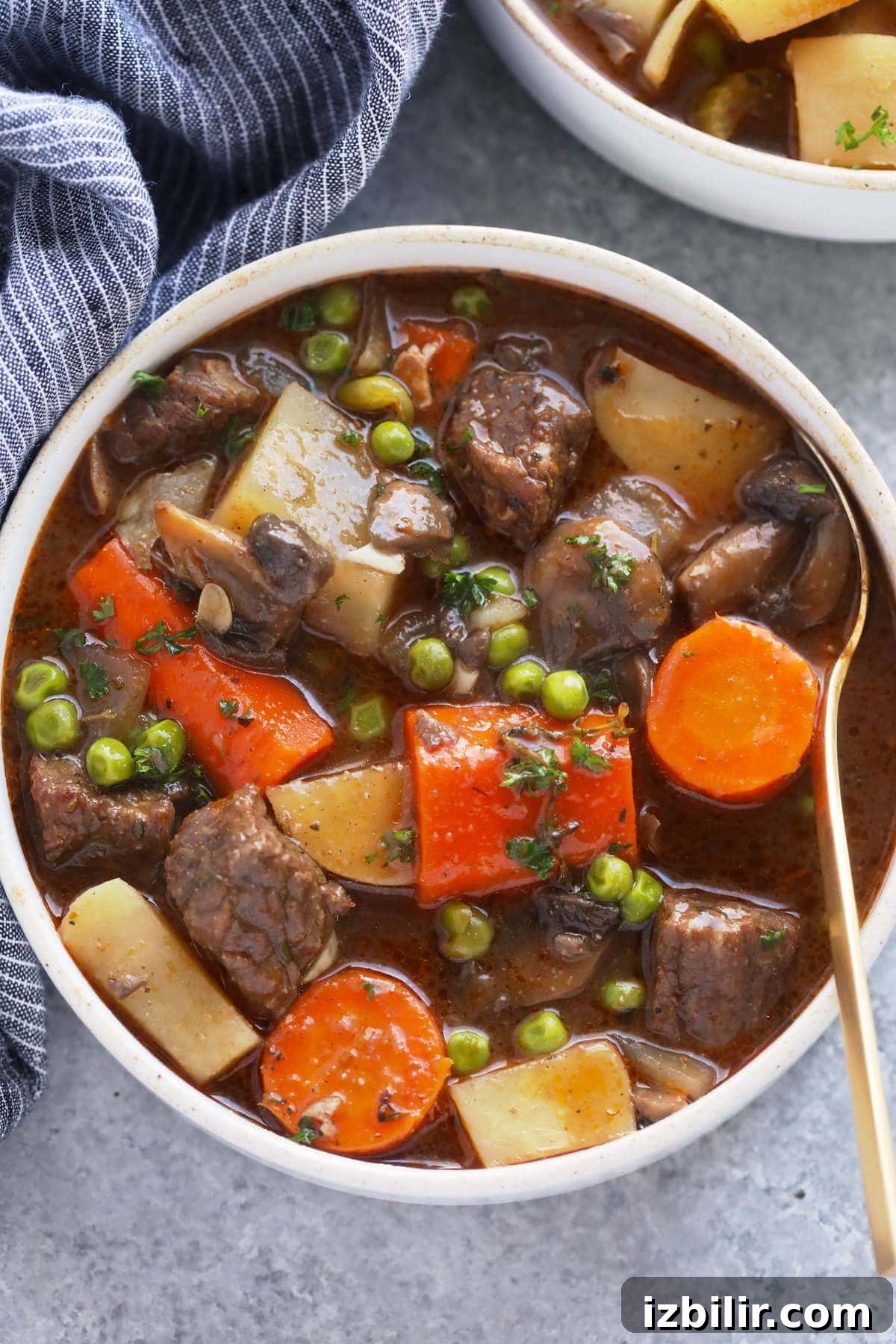 slow cooker beef stew in a bowl