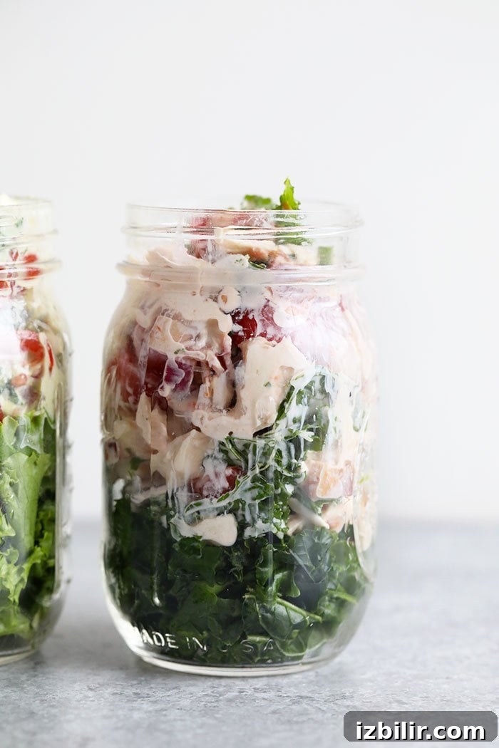 BLT Chicken Salad healthy BLT chicken salad in a mason jar