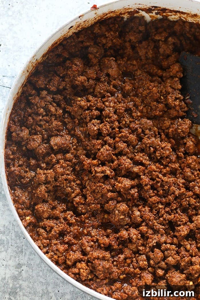 Classic Ground Beef Tacos Recipe with Zesty Seasoning 4 ground beef taco meat in a skillet