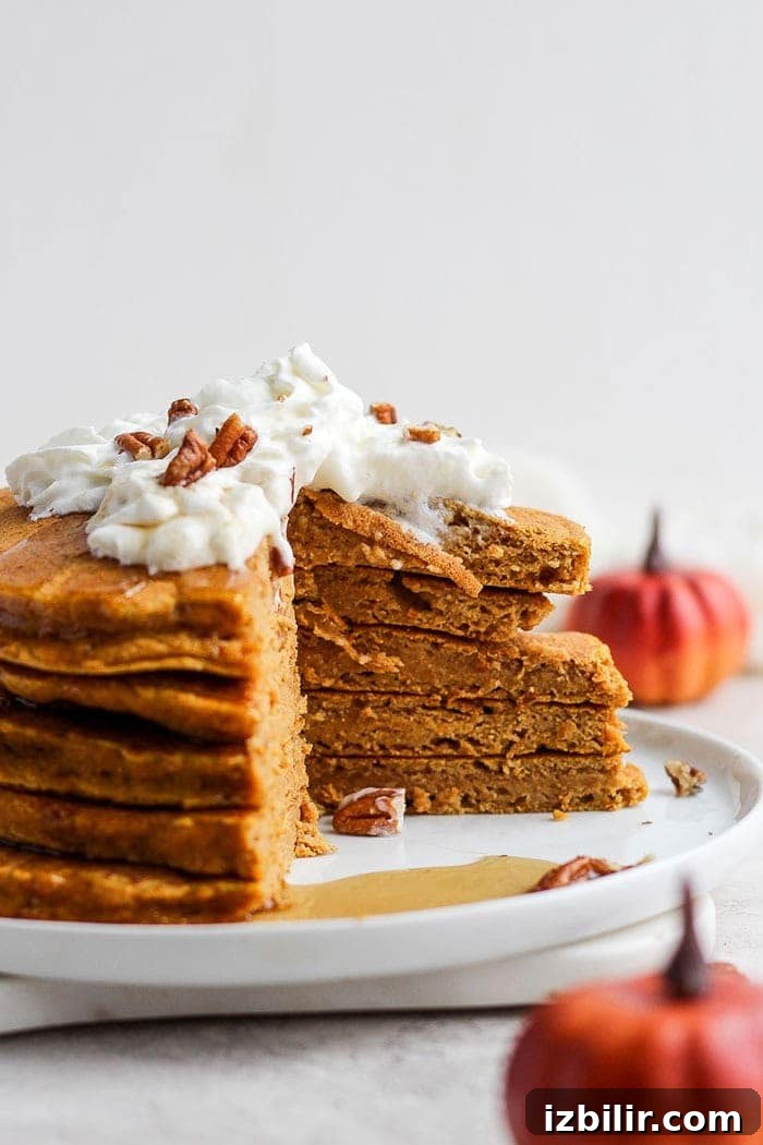 pumpkin pancakes on plate.