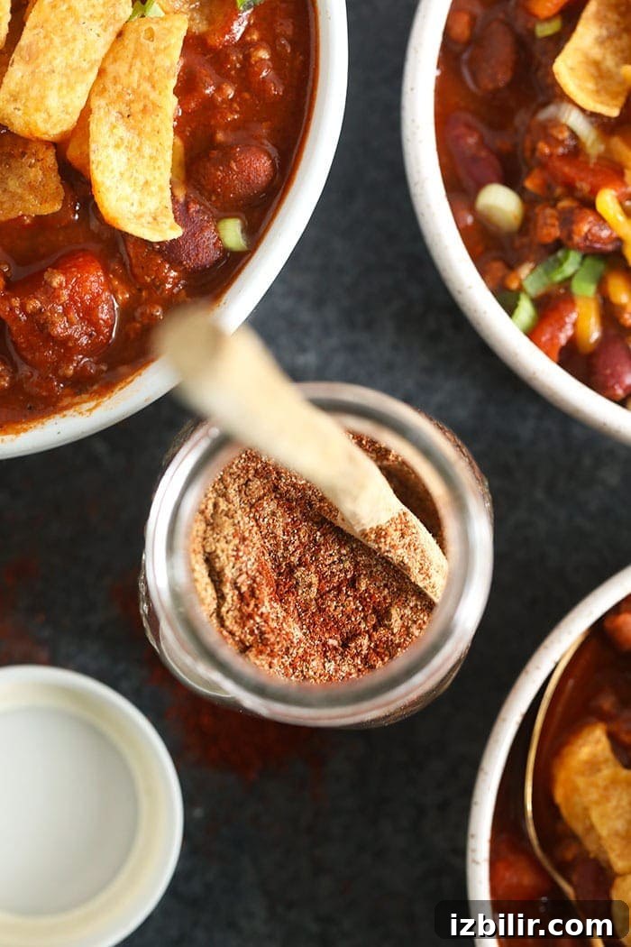Make a big batch of chili and use your own homemade chili seasoning! This chili seasoning is easy to make and has the perfect balance of all of the classic chili spices. Homemade chili seasoning in a jar