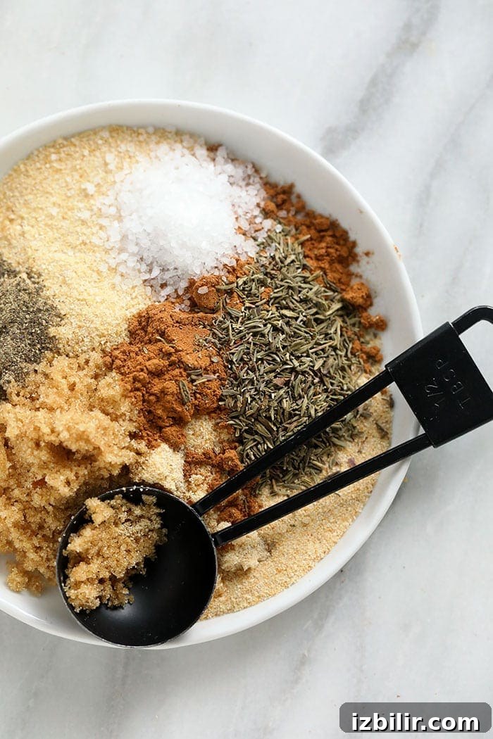 Spice mix for pork rub spices on plate