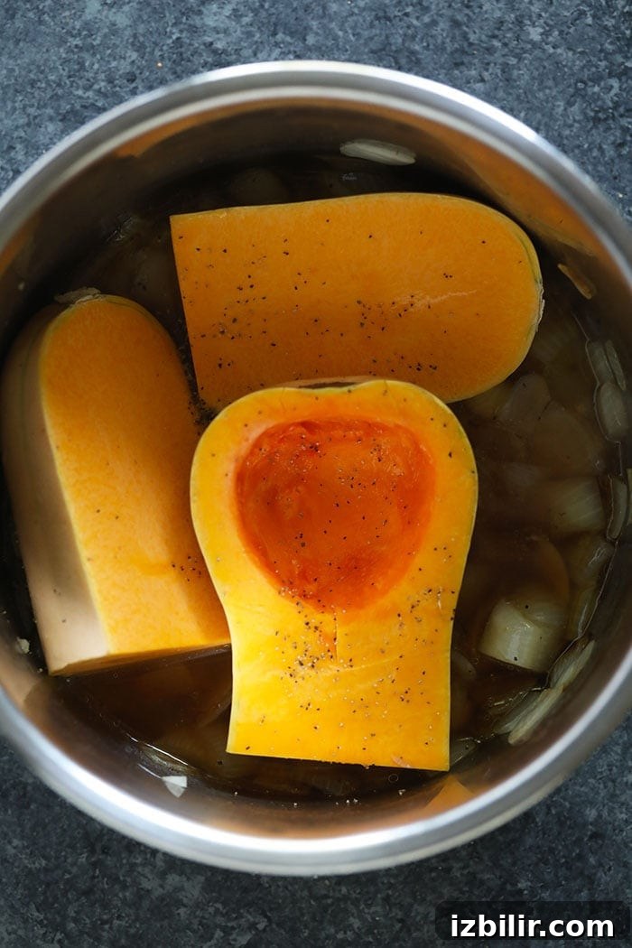 quartered butternut squash in the instant pot