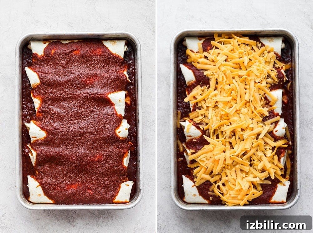 Baked Rotisserie Chicken Enchiladas Baked enchiladas in a pan