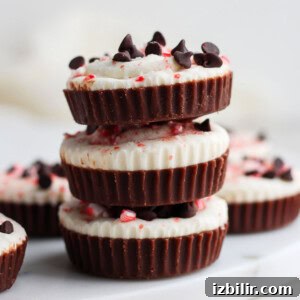 Stacked chocolate peppermint fat bombs.