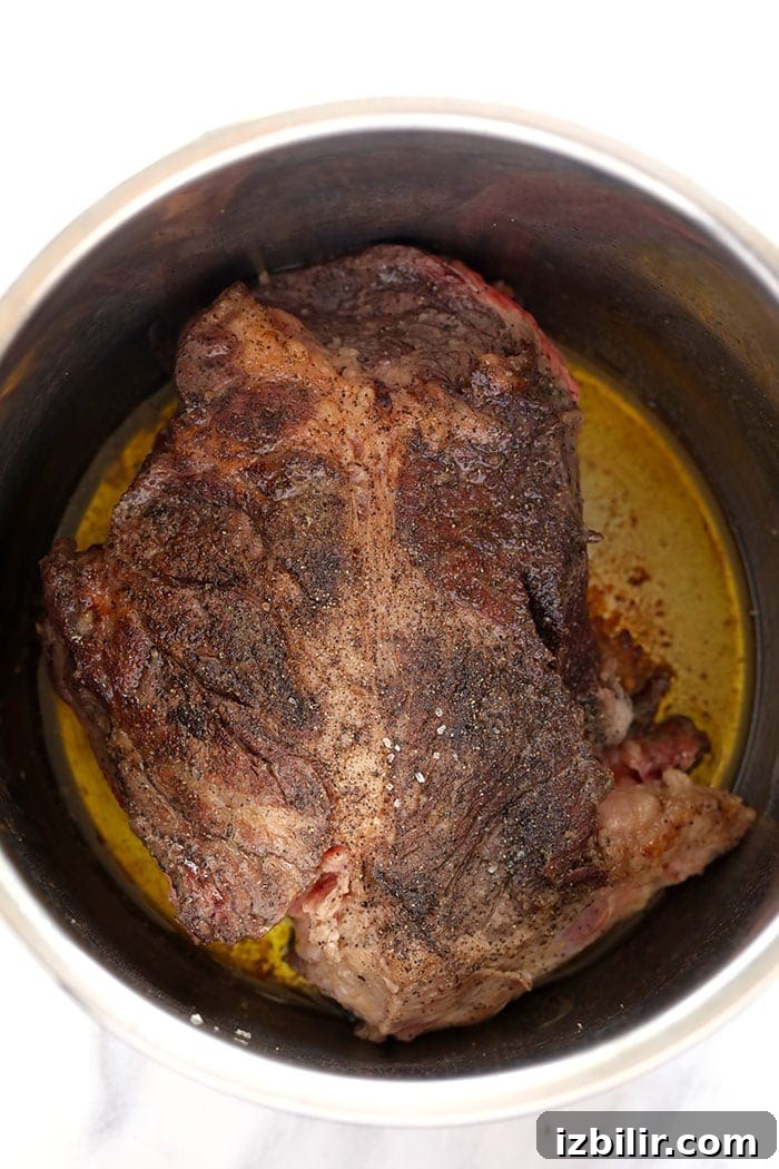 Seared chuck roast in the Instant Pot Seared chuck roast in the instant pot.