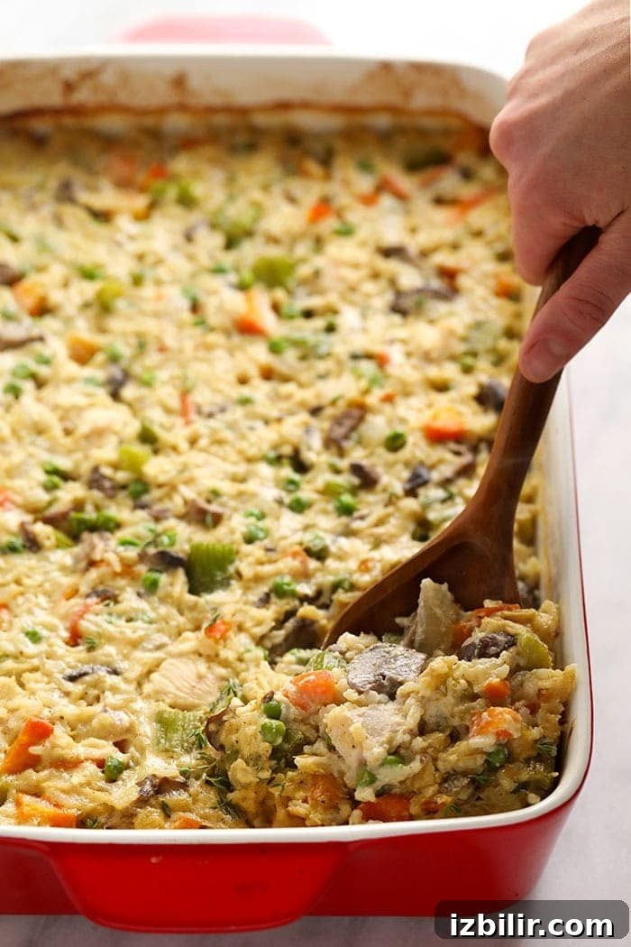 chicken pot pie casserole in casserole dish