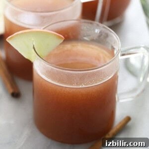 Hot Spiked Apple Cider with Bourbon and Cinnamon 6 Two spiked mugs of apple cider with cinnamon sticks.
