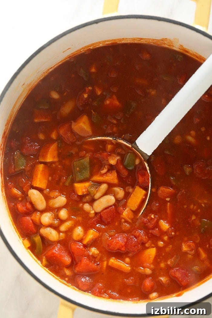 Vegetarian Chili in stockpot vegetarian chili in stockpot