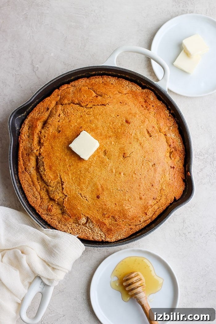 Serve this delicious homemade cornbread next to chili or soup cornbread in skillet