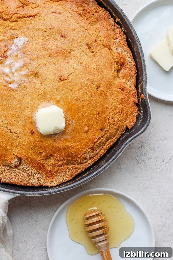 Melted butter on skillet cornbread melted butter on cornbread in skillet
