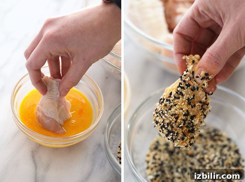 The egg wash and seasoning process for wings