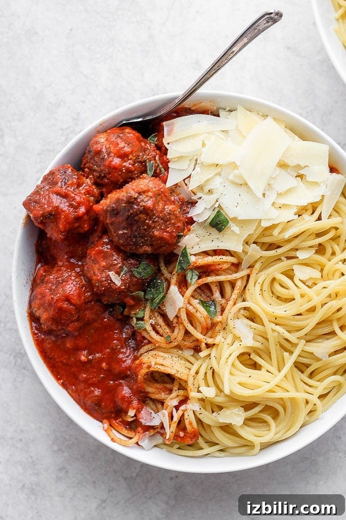 Classic Italian Meatballs with Marinara Sauce 2 Bowl of meatballs with spaghetti.