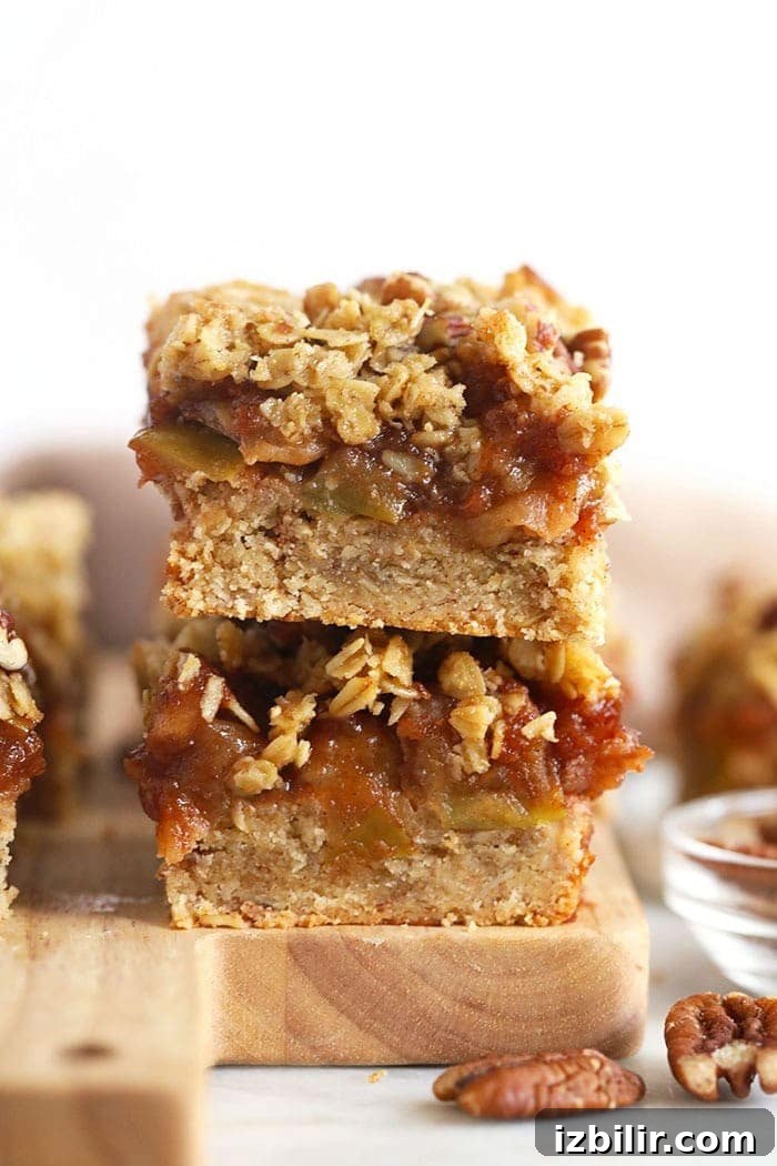 Healthy Apple Pie Bars with buttery crust and apple filling apple pie bars stacked