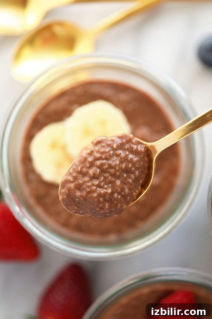 Chia seed pudding on a spoon