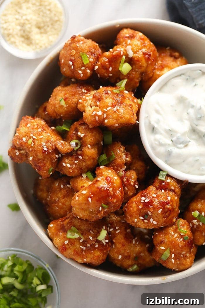 Sweet Chili Cauliflower Wings served in a bowl Finished Asian Zing Cauliflower Wings in a bowl