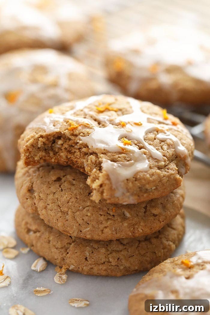stack of iced oatmeal cookies