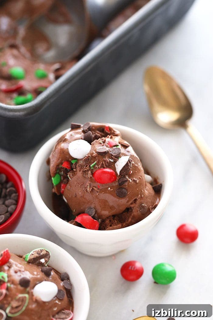 Make this festive Chocolate Peppermint Banana Nice Cream for a delicious vegan holiday treat! banana nice cream in cup