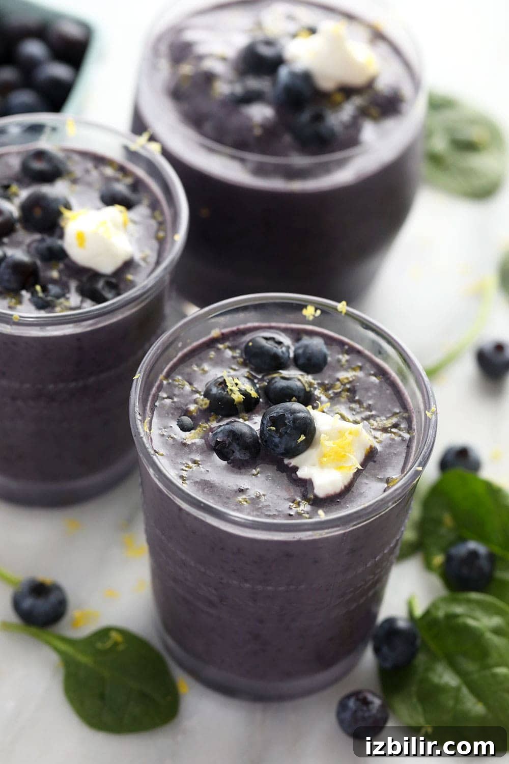 Blueberry flax superfood smoothie Blueberry smoothie in a cup.