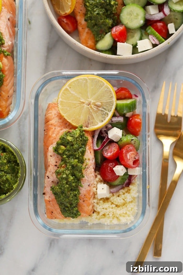 Meal Prep Salmon salmon meal prep in glass container