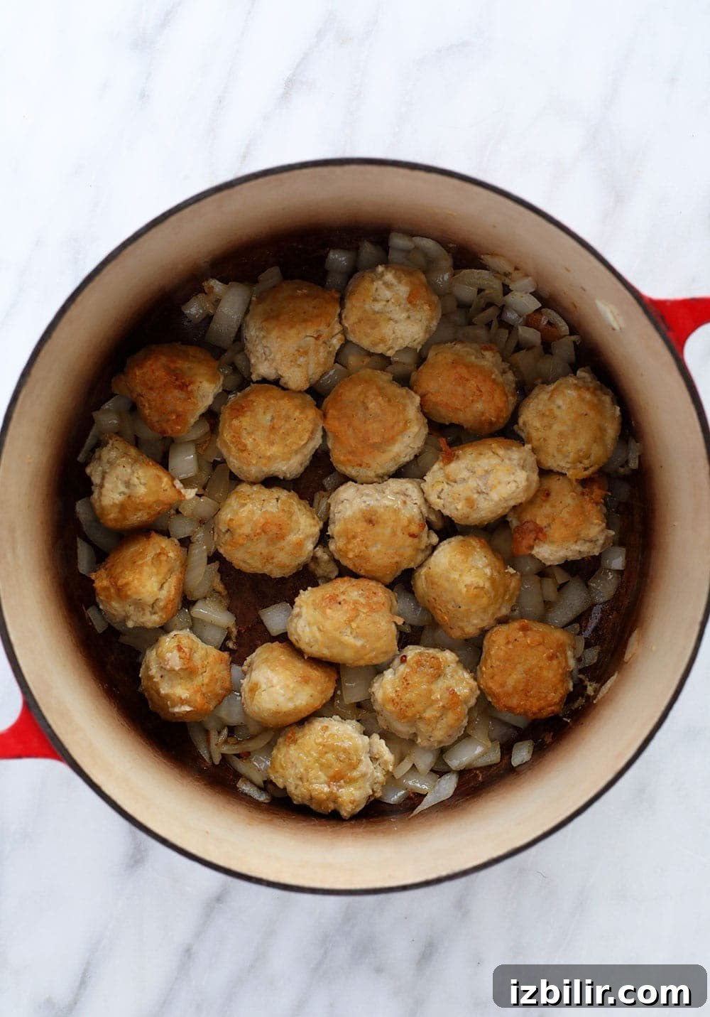Browning meatballs in a dutch oven