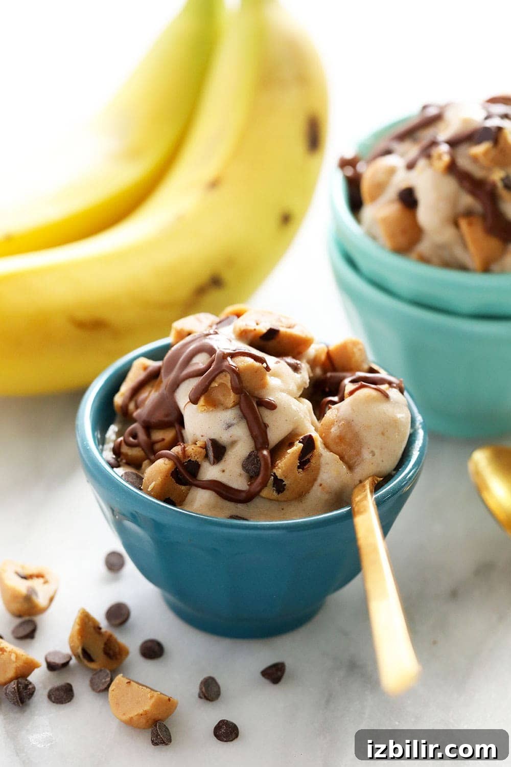 vegan cookie dough banana nice cream in a bowl