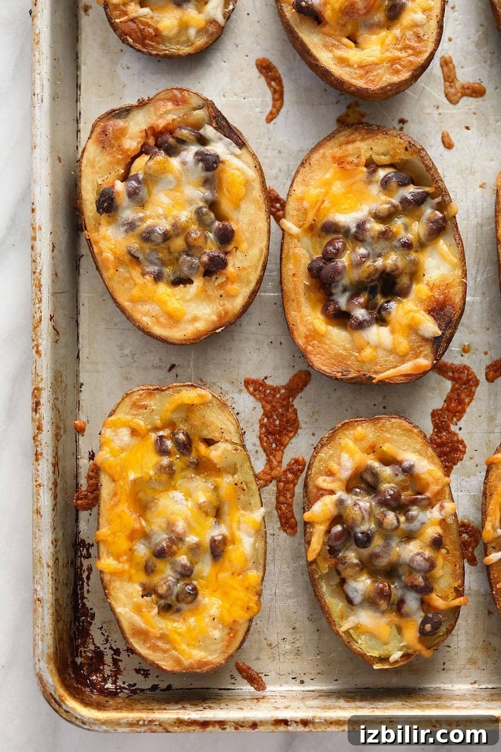 Potato skins on a baking sheet