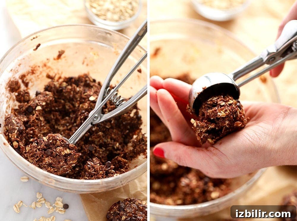 Forming no bake chocolate oatmeal cookies