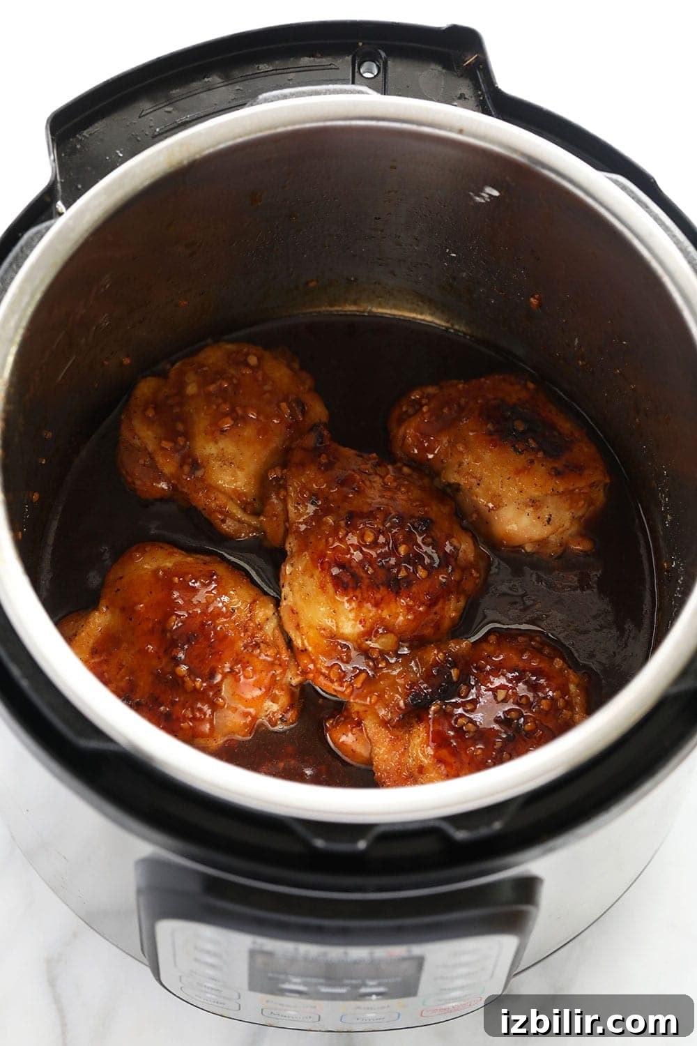 Honey Garlic Chicken Thighs honey garlic chicken thighs in Instant Pot.