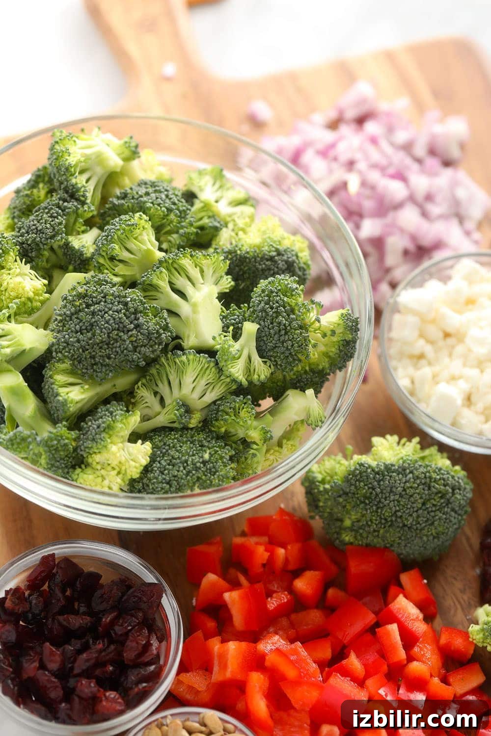 Broccoli Salad Ingredients broccoli salad ingredients ready to be sautéed and mixed together