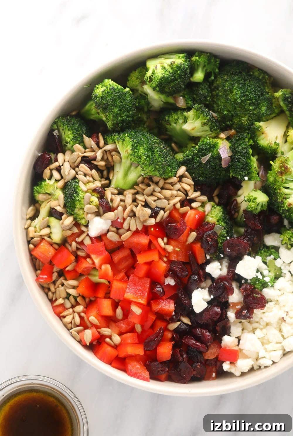 Broccoli Salad Ready to Mix broccoli salad ingredients all together in a bowl ready to be mixed together