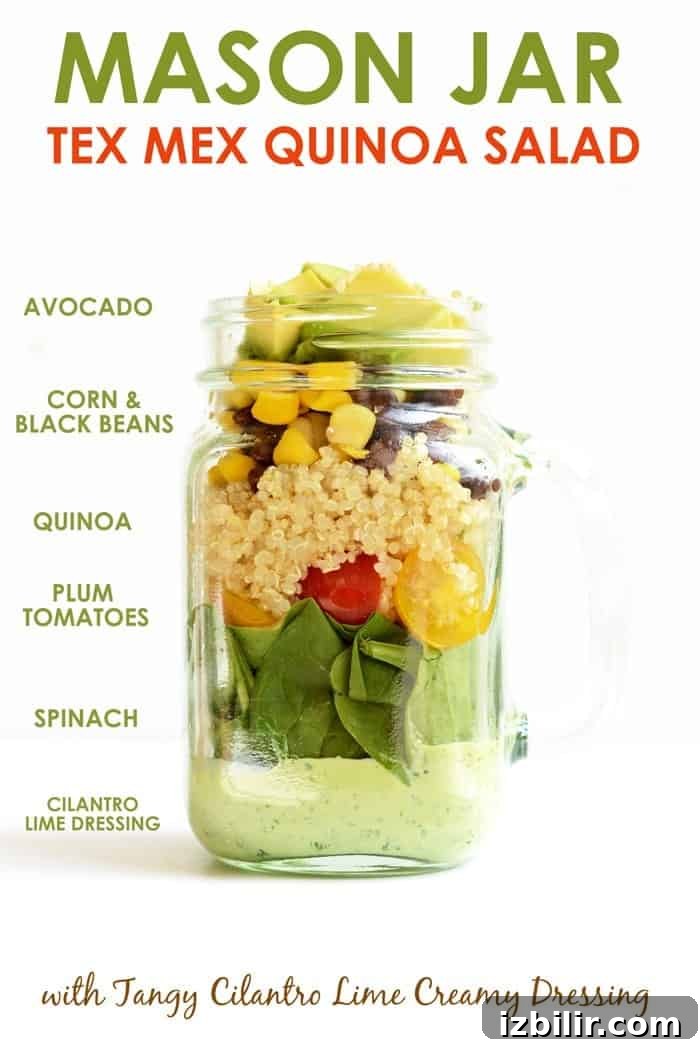 Mason jar salad ingredients layered in a mason jar.