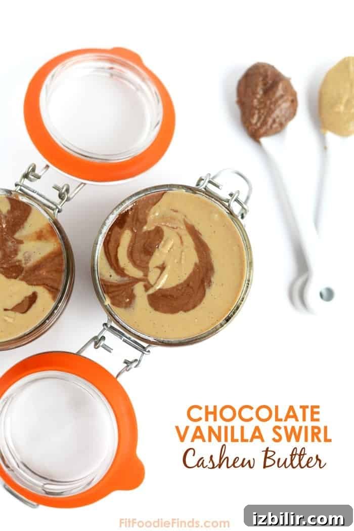 Chocolate Vanilla Swirl Cashew Butter in a jar.