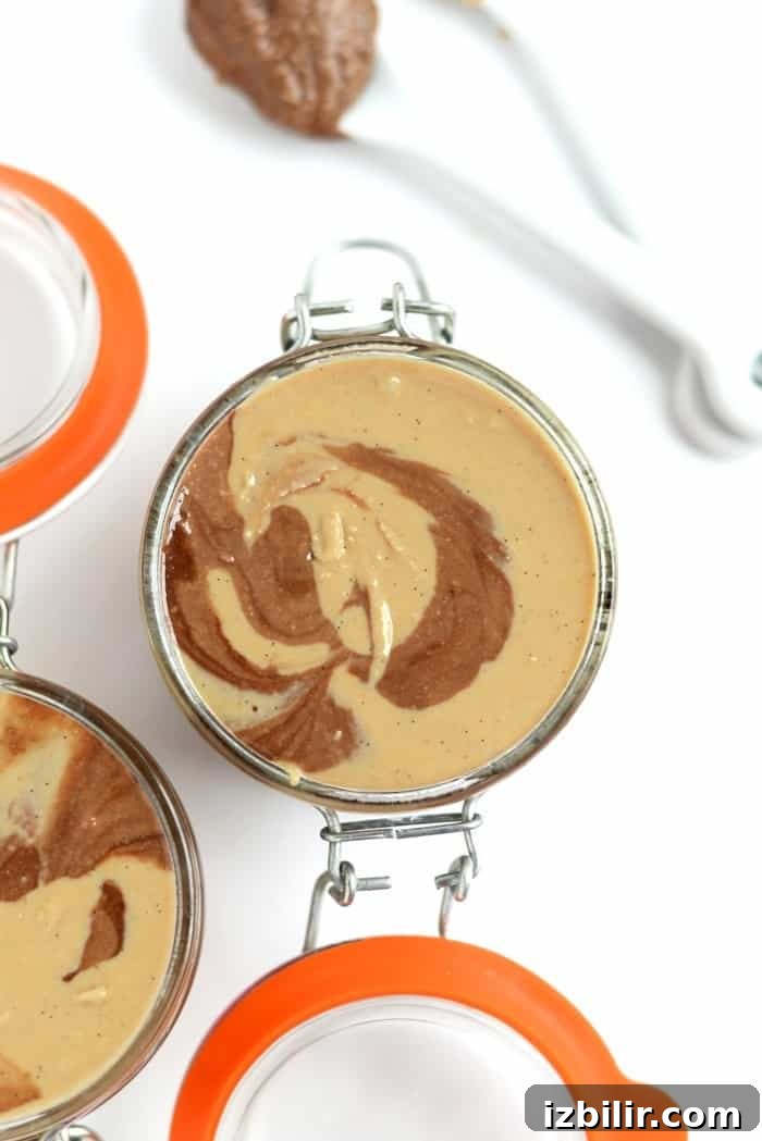 Chocolate Vanilla Swirl Cashew Butter in a jar.